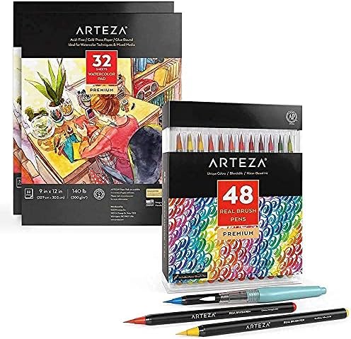 ארטזה עטים מברשת אמיתית וצרור נייר צבעי מים, ציור ציוד אמנות לאמן, ציירי תחביב ומתחילים