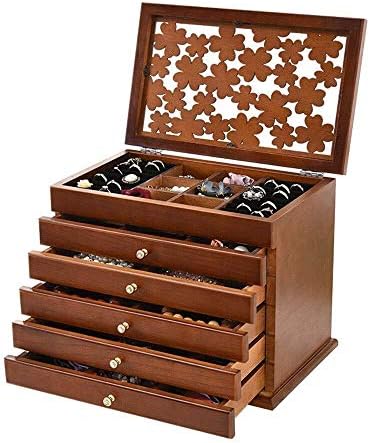 קופסאות חזה תכשיטים קופסאות תכשיטים עץ 6 שכבות קיבולת גדולה תכשיטים קופסת חזה קופסת תכשיטים עליונה