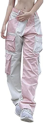 אתקיה רופפת מכנסיים לנשים לאופנת נשים אישיות מזדמנת צבעונית סימטרית חוסמת כיסים רופפים מותניים נמוכים