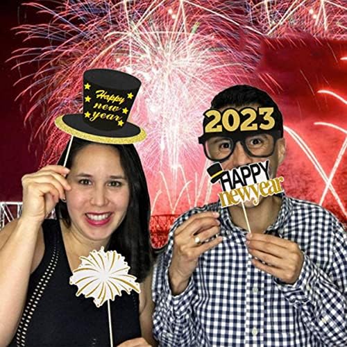 Pretyzoom 160 PCS 2023 שנים אבזרים כובע NYE SELFIE מסווה יום הולדת יום הולדת תאי זהב חתונות פוזה