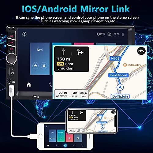 סטריאו לרכב DIN כפול פודופו עם Apple Carplay Android Auto Auto 7 אינץ 'רדיו לרכב עם מסך מגע עם Bluetooth, קישור