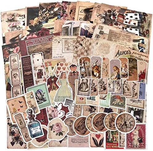 Limmoz Alice Vintage Scrapbook ספק, מדבקות רטרו ארנבות דקורטיביות, נייר עתיק לג'אנק ג'אנק יומן קולאז