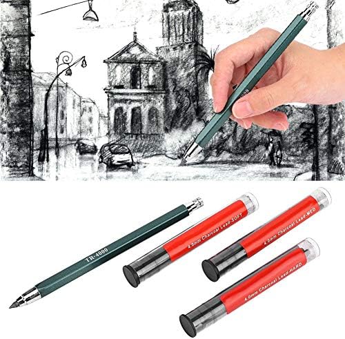 עפרון מכני של Garosa עם 3 מקרים, מילוי שחור של 4.0 ממ לרישום טיוטה, כתיבת נגר, יצירה, רישום אמנות