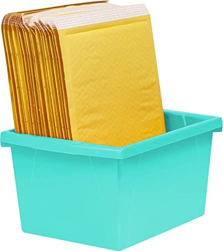 Storex 4 ליטר אחסון סל אחסון-מארגן כיתות פלסטיק לספרים וציוד, צהבה, 1 חבילה