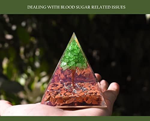 Healings4u פירמידה אורגוניט אדומה ג'ספר עם גודל עץ אוניקס ירוק - 2-2.5 אינץ