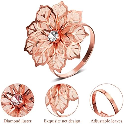 Ganfanren 12 חתיכות מפית סגסוגת טבעת עם פרחים חלולים מפית מפית מפית מפית קישוט חתונה (צבע: A, גודל