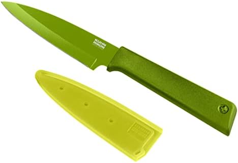 קון ריקון קולורי + שאינו מקל ישר קילוף סכין עם בטיחות נדן, 4 אינץ/10.16 סנטימטר להב, אדום