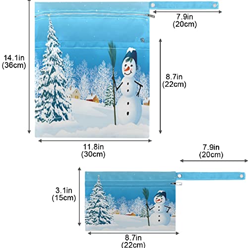 Visesunny חג המולד של שלג שמח ועץ 2 יחידים שקית רטובה עם כיסים עם רוכסן תיק חיתולים מרווח לשימוש חוזר ונשנה לטיולים,