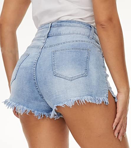 יוקור נשים פלוס גודל נמתח מכנסי ג'ין קצרים במותניים גבוה