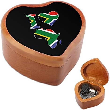 אני אוהב דגל דרום אפריקה דגל מעץ קופסת מוסיקה צורה לב קופסת מוסיקה וינטג 'שעון עץ מתנות קופסאות מוזיקליות