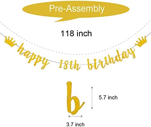 Weiandbo Gold Glitter נייר באנר, קדם-סטרונג, קישוטי מסיבת יום הולדת 18 של יום הולדת 18 אספקה ​​של