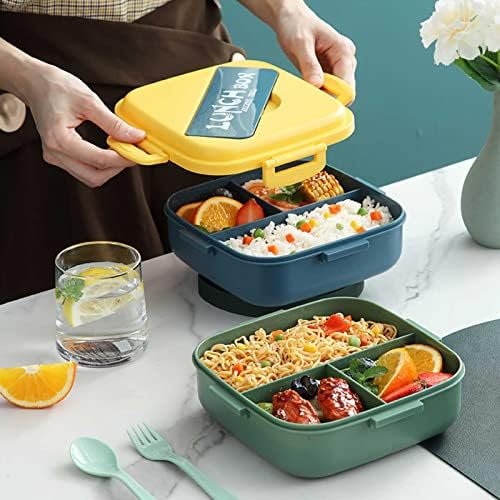 קופסת ארוחת צהריים בנטו יפנית, מיכל קופסת אוכל בנטו בנטו 3-תאים עם כלי אוכל עם כלי אופן סביבה עם