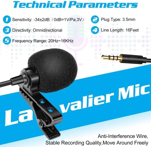 מיקרופון דש Lavalier Bavalier עבור MuryKool S5021 Wave Pro תואם לטלפון אייפון או לבלוג מצלמה vlogging
