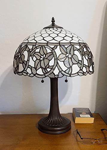 טיפאני סגנון שולחן מנורת בנקאי 24 גבוה מוכתם זכוכית לבן מהגוני אלגנטי בציר עתיק אור דדקור שידה סלון