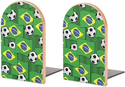 ברזיל כדורגל דפוס מודפס ספר סוף עץ תומכי ספרים 1 זוג עבור מדפים כבד ספר סטנד 5 איקס 3 אינץ