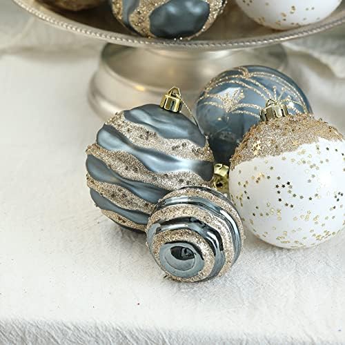 קישוטי כדור חג המולד 16 קראט סט 3.15 אינץ ' / 80 ממ-כחול וזהב, קישוטי חג המולד מחוסמים לעץ חג המולד, זר