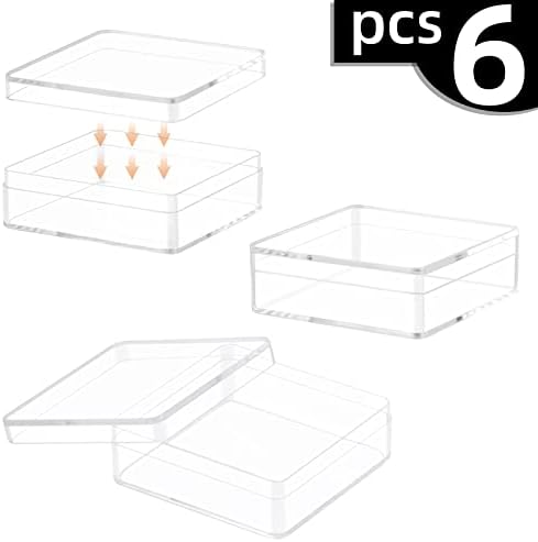 קופסא אקרילית, קופסא אקרילית קטנה שקופה 6 מארז 2.4 על 2.4 על 0.79 אינץ ' דקות מיכלי פלסטיק מרובעים