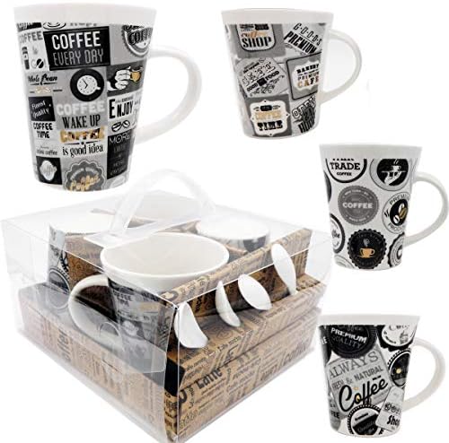 ספל קפה רוקין- סט של 4 ספלי קפה כוס קרמיקה עם ביטויי וינטג 'קפה שונים, במתנה מתנה קופסת לא קופסת