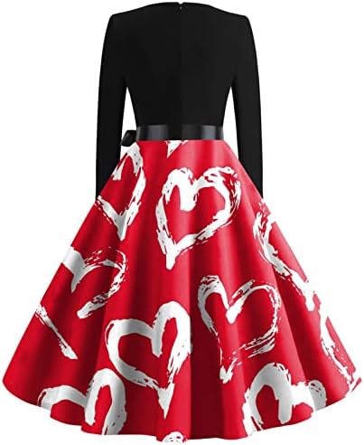 מתנות ליום האהבה לשרוול הארוך של הנשים שלה משנות החמישים קוקטייל וינטג 'שמלות נדנדה שמלות הדפס