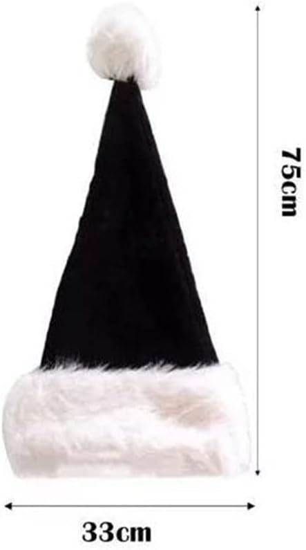 אסל סנטה כובע שחור קטיפה סנטה כובע לבן פרווה חג המולד תלבושות פום פום סנטה כובע