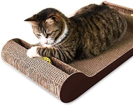 מגרדי חתולים עם כדור פעמון, כרית גירוד מקרטון גלי למחזור, טרקלין חתולים בצורת ספה, חום, חום