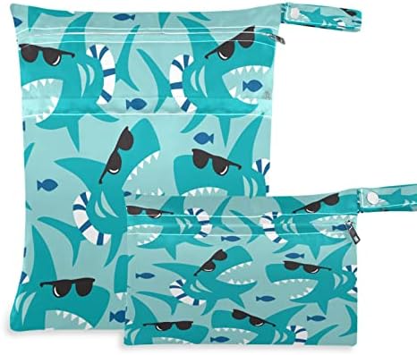 קיגאי 2 יחידות שקיות יבשות רטובות לחיתולי בד לתינוקות כרישים חמודים שקית רטובה לשימוש חוזר למים
