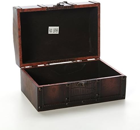 קופסת אחסון עץ דקורטיבית של Hosley עם אבזם עור והוסלי סט של 3 אגרטלי גימור בורווד