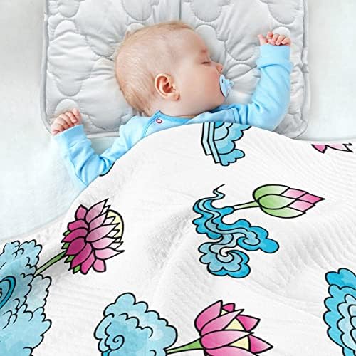 שמיכת חוט של לוטוס פרחים ענני כותנה שמיכת כותנה לתינוקות, קבלת שמיכה, שמיכה רכה משקל קלה לעריסה,