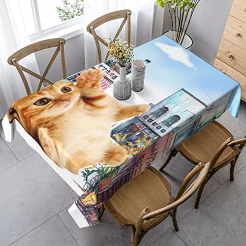 מפת שולחן מלבנית חתול-אנימה-יפן 60 על 90 אינץ ' כיסוי שולחן בד שולחן פוליאסטר רחיץ לקמפינג שולחן אוכל