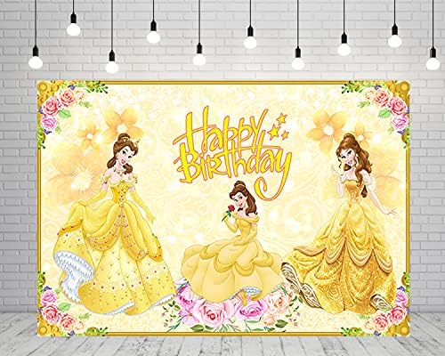 רקע נסיכה צהוב אספקת מסיבת יום הולדת 5 על 3 רגל יפה והחיה רקע תמונה נסיכת בל נושא מקלחת תינוק באנר