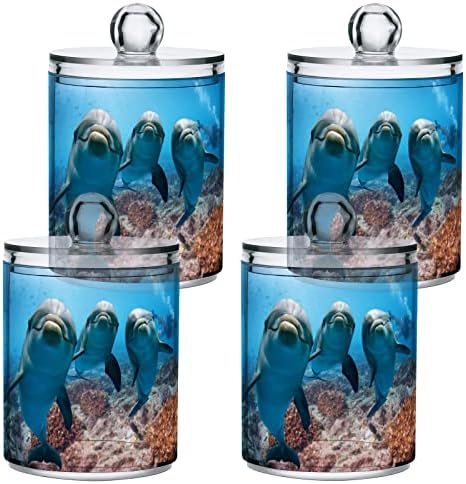 Yyzzh Dolphin Smile מאוקיאנוס עם שונית אלמוגים מתחת למים 4 חבילה מתקן מחזיק QTIP למגוון כדורי כותנה של