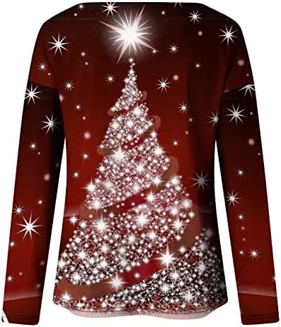 צמרות סתיו חמודות לנשים חולצות הדפס לחג המולד של צווארון מודרני סוודרים ארוכים לחג המולד לנשים
