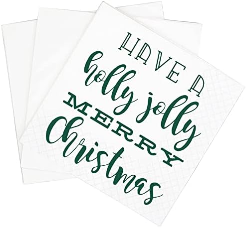 מפיות קוקטיילים לחג המולד של Sharkbliss, 100 חבילות ירוקות יש מפיות קוקטייל נייר חג מולד שמח של הולי.