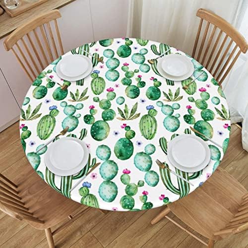 צבעי מים קקטוס קקטוסים מצויד מפת שולחן עגול עמיד למים שולחן בד עם אלסטי קצה לנגב נקי שולחן מכסה עבור
