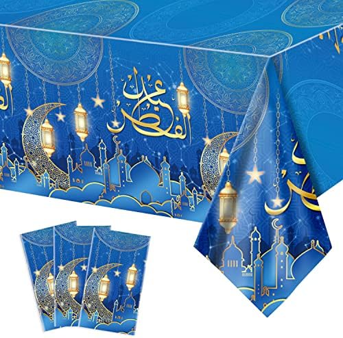 אונקטוס 3 חבילה הרמדאן שולחן קישוטים לבית, כחול עיד מובארק המפלגה מפות, מוסלמי המפלגה קישוטי שולחן, הרמדאן