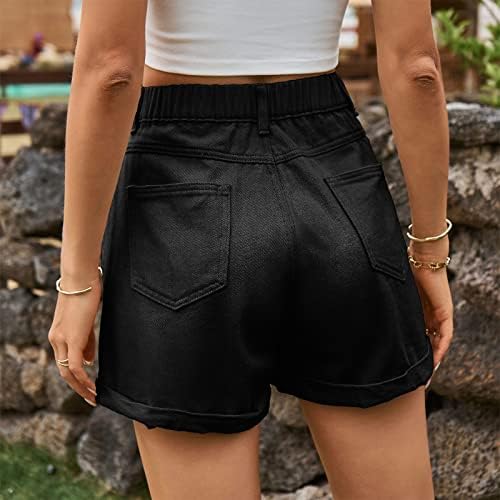 קיץ ג'נסנגו קיץ לנשים רב -תכליתי מזדמן צבע מוצק אלסטי מותניים מכנסיים קצרים