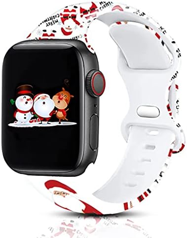 להקות צפייה בחג המולד תואמות ל- Apple Watch 38 ממ/40 ממ/41 ממ, סיליקון רך חמוד סנטה קלאוס מודפס ספורט