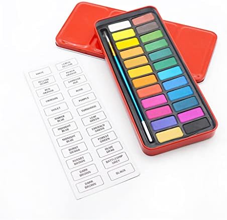 Renslat 12/18/24 צבעים צבעי צבעי מים מוצקים סט קופסת מתכת ניידת עם אספקת אמנות מקצועית בצבע מים.