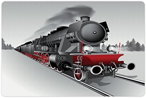 אמבסון קיטור מנוע לחיות מחמד מחצלת עבור מזון ומים, קטר אדום שחור רכבת על פלדה רכבת מסלול נסיעות