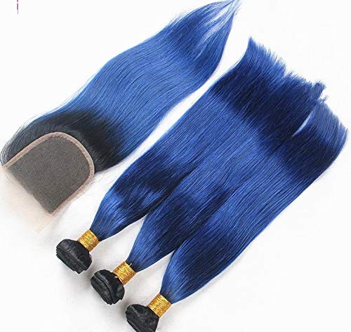 רמי שיער בתולה שיער טבעי 18 סגירה+22 24 24 ערב 1 ב / כחול משי ישר 3 דרך חלק