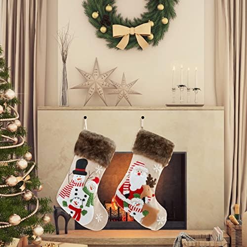 מדרגות חג המולד קישוטי פשתן רקמת חג המולד גרבי מתנת שקיות סוכריות שקיות מתנת שקיות תליון חג המולד גרבי תליית