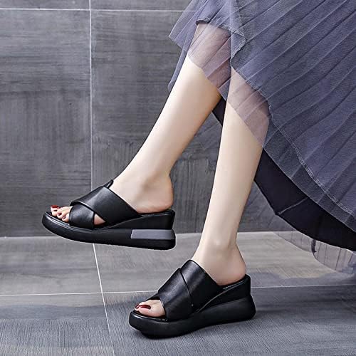 סנדלי פלטפורמה אלגנטיים לנשים קיץ סיבת רצועת צלב נעלי טריז פתוחות בוהן פתוח נעלי חוף עבירות עבות