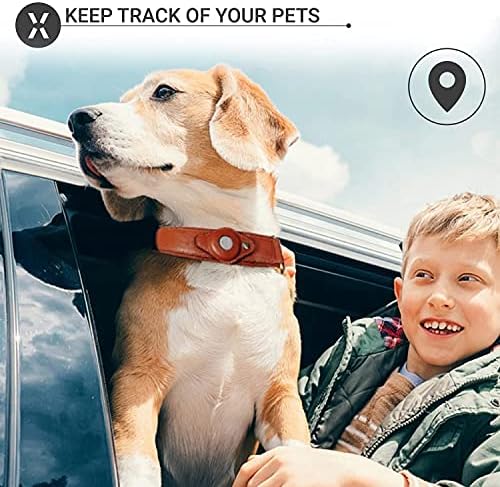צווארון כלבים של Olixar עבור Apple Airtag, צווארון כלבי עור אמיתי הכולל מחזיק תגי אוויר מובנה