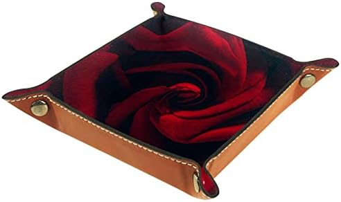 מגש שירות עור, מגש קוביות מחזיק מרובע מתקפל, צלחת מארגן שידה לשינוי מפתח מטבע, דפוס פרחי ורד אדום