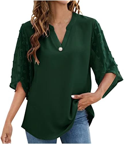 ג'וניור ירוק ליים VNECK SPANDEX TOPS חולצות מזדמנים חולצות חולצות קצרות 1/2 שרוול טוניקת הרזיה ג'קארד