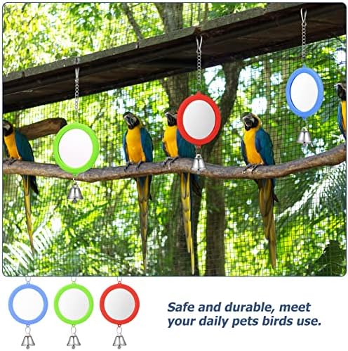 Ipetboom parakeet 3pcs מראה ציפור עם תוכי פעמון תלויה אינטראקטיבית משחקים משחק צעצוע כלוב ציפור מראה