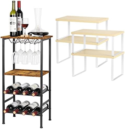 מארגן ארון מטבח של Caduke לערימה מדף ומדפי משטח עץ הניתנים להרחבה מדפי יין שולחן שולחן בר יין