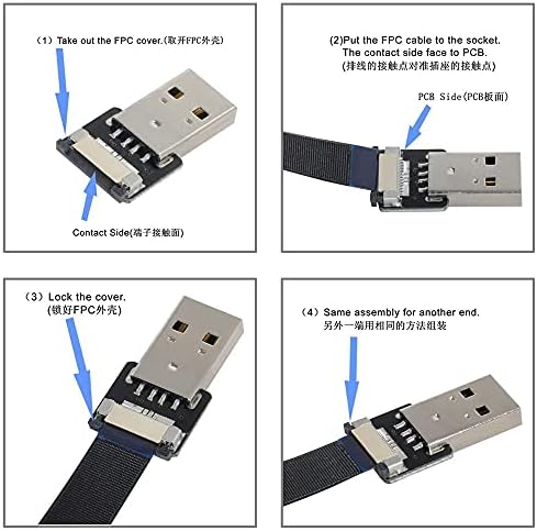 xiwai 0.5 מ 'כלפי מטה USB 2.0 מסוג Type-A זכר ל- USB-C Type-C נתונים זכר שטוחים כבל FPC רזה עבור FPV