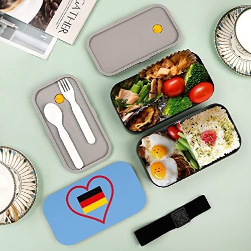 אני אוהב גרמניה אדום לב שכבה כפולה קופסת ארוחת צהריים בנטו עם כלי אוכל לערימה מכולה כוללת 2 מכולות