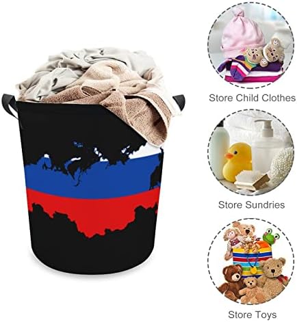 דגל מפה של רוסיה סל כביסה סל כביסה תיק סל אחסון תיק מתקפל גבוה עם ידיות